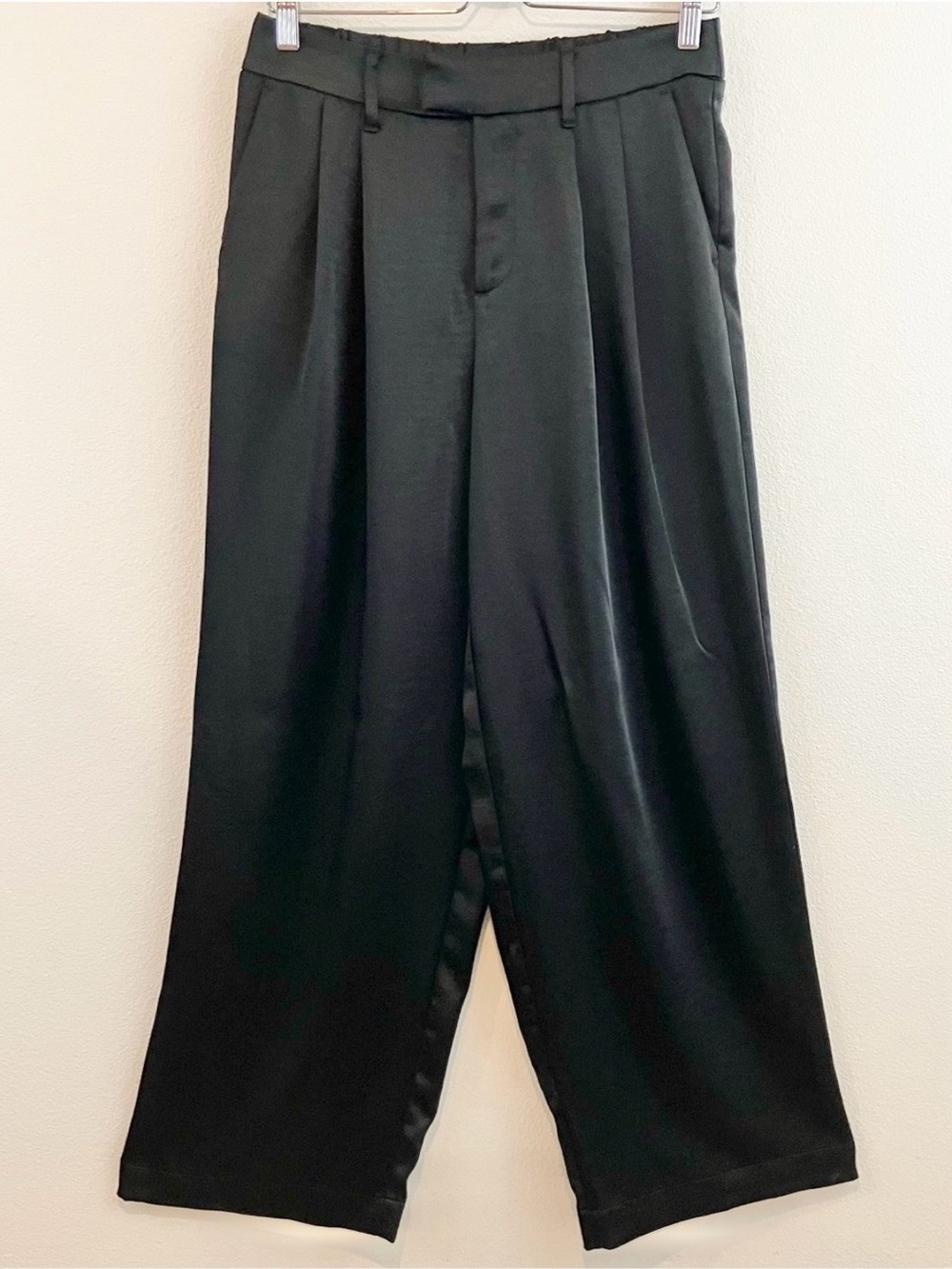 a new day | Black Pleated Wide-Leg Heavy Satin Dress Pants